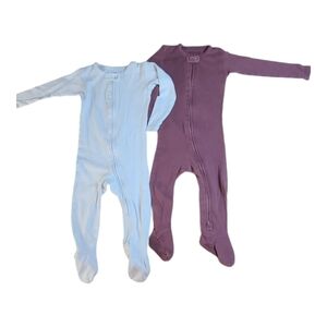 L'ovedbaby organic zipper footie Moonbeam and Plum 12-18m